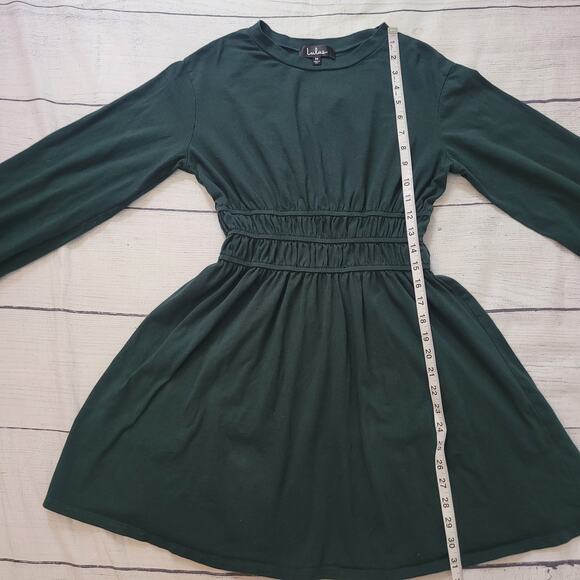 Lulus Size M Hunter Green Long Sleeve Mini Dress Babydoll Soft Romantic - Picture 5 of 10